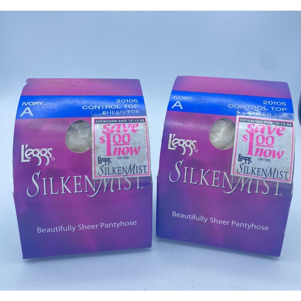 2 Pair Vintage L'eggs Silken Mist Control Top Sheer Toe Size A Ivory Pantyhose